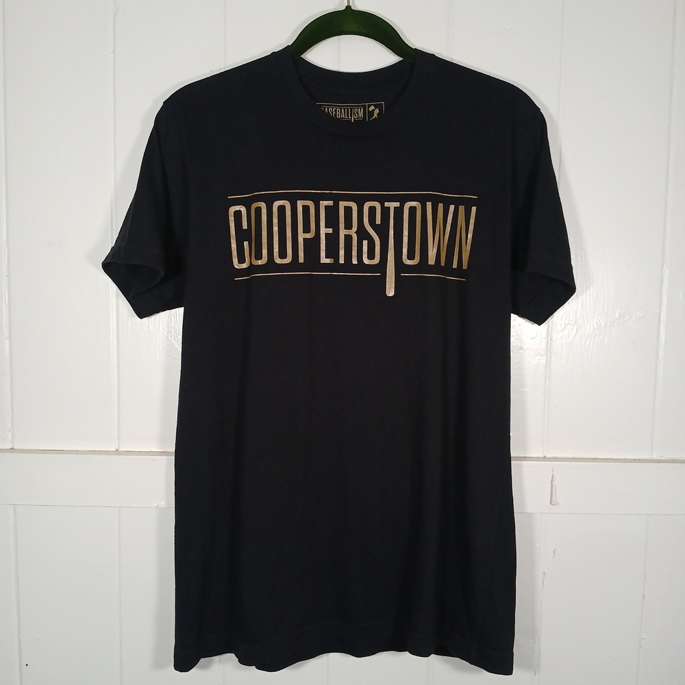Baseballism T-Shirt Mens Medium Black Cooperstown Graphic Gold Metallic BL2
